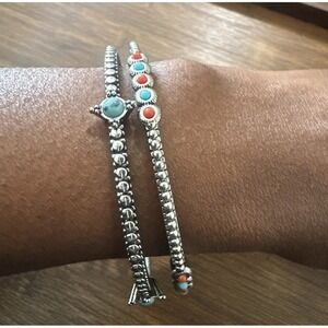 Vintage Graziano Signed Bangle Bracelet Silver Tone Faux Turquoise Western